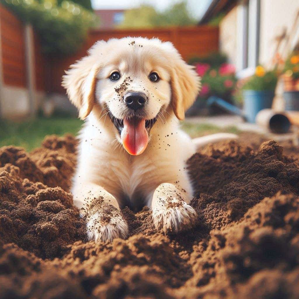 A Dog Eating dirt