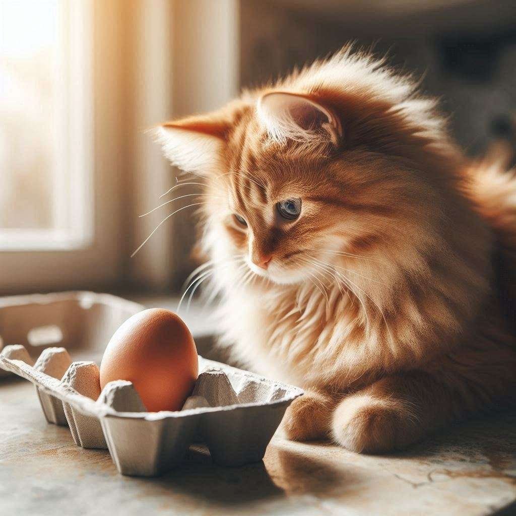 cat with raw egg