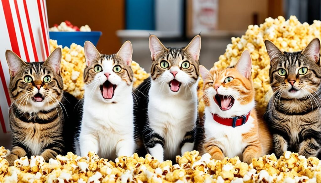 cats choking on popcorn