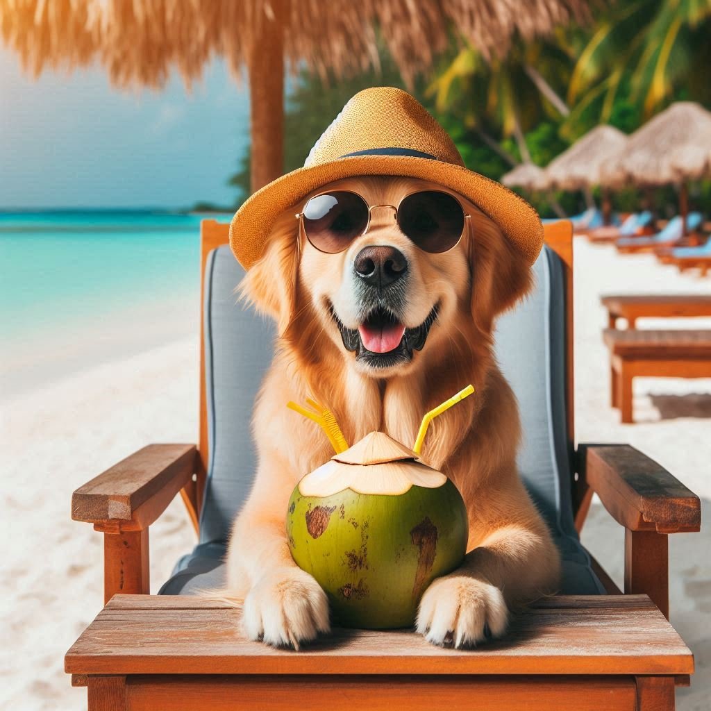 dog drinking coconut water