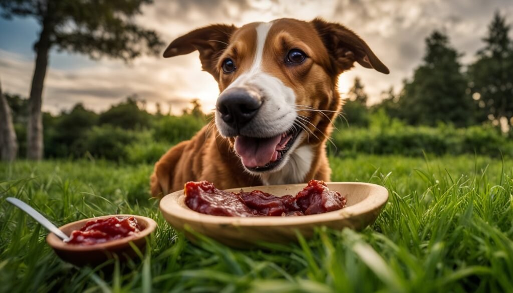 dog eating chicken liver