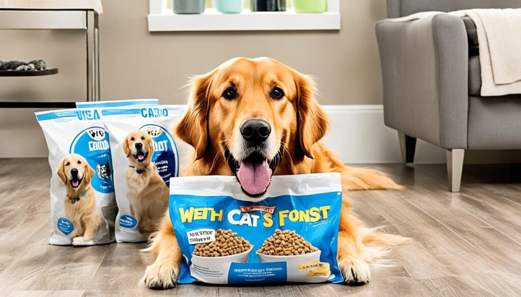 dog eating wet cat food